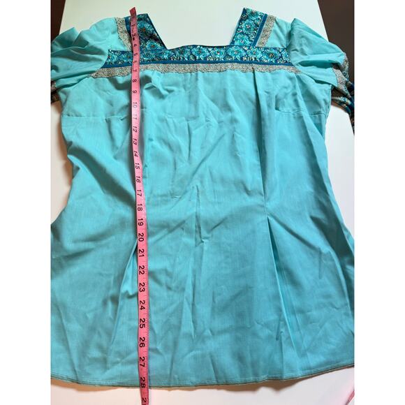 Vintage 70s Desert Flower Turquoise Western Top Circle Skirt Festival Prairie - Picture 11 of 16